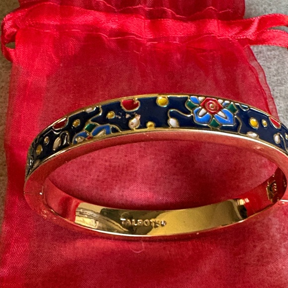 Talbots Gold-Tone Floral Enamel Bangle in Blue and Red - Picture 2 of 3